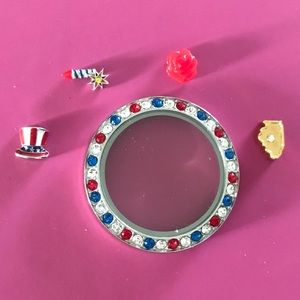 Authentic Origami Owl Twist Face w/ Red,White & Blue Swarovski Crystals & Charms